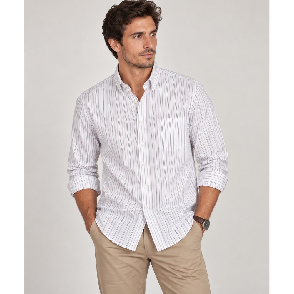 Polo Ralph Lauren Button Down Striped Shirt Preppy Office 17-36 White Purple